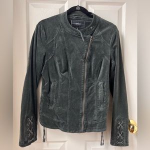 Gray/Green Suede/Velvet Moto Jacket